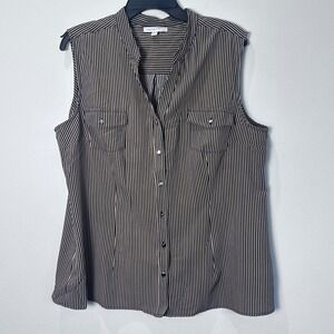 NWT NOTATIONS Sleeveless Striped Button Front Shirt Women's XL Classic